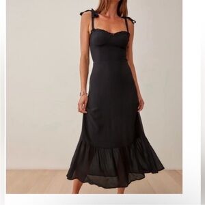 Reformation Black Midi Dress with Ruffle Hem